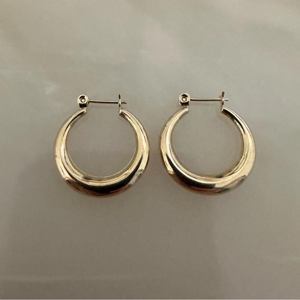 Glossy 14k Solid Gold Hoop Earrings - Picture 12 of 13